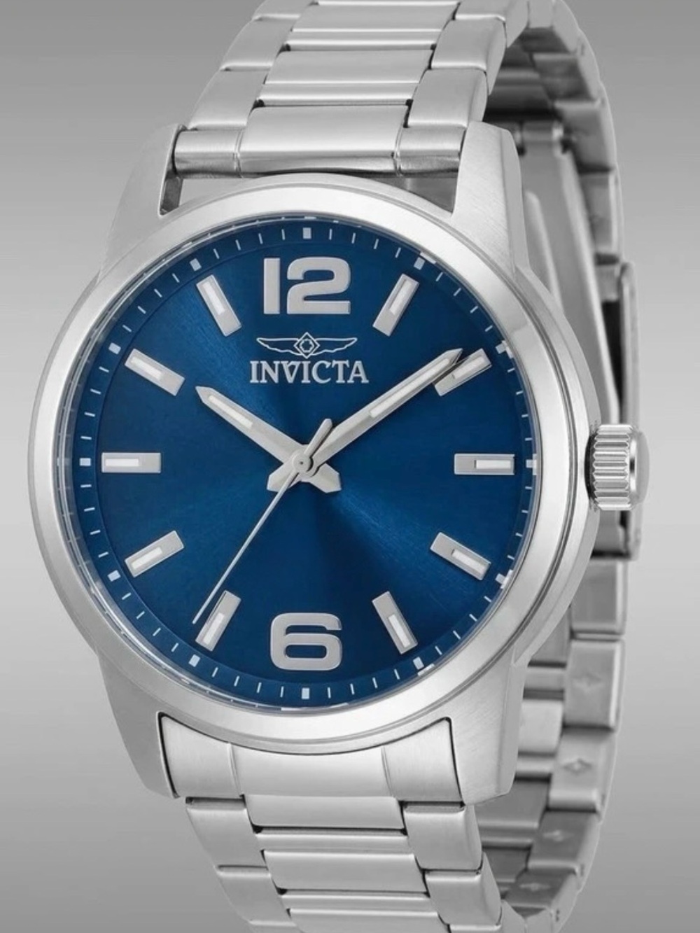 Invicta Men's Silver Stainless Steel Watch with Blue Dial